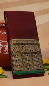 Maroon Elephant Peacock Narayanpet Handloom Cotton Saree
