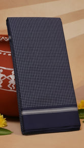 Dark Navy Blue Checkered Narayanpet Handloom Cotton Saree