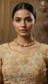 Amber Yellow & Beige Geometric Designer Silk Blouse