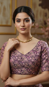 Purple & Pink Floral Designer Silk Blouse