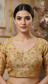 Rich Gold & Red Multicoloured Floral Designer Silk Blouse