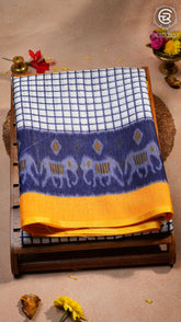 White Blue & Yellow Checkered Summer Cotton Saree