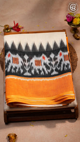Beige Orange & Black Summer Cotton Saree