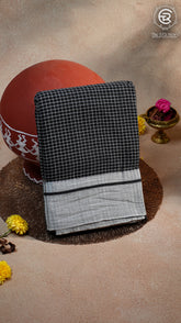 Black & Silver Checkered Handloom Narayanpet Cotton Saree