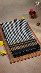 Black and White Checkered Handloom Narayanpet Silk Cotton Saree