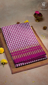 Purple and White Checkered Handloom Narayanpet Silk Cotton Saree
