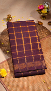 Navy Blue Checkered Peacock Sungadi Pure Cotton Saree