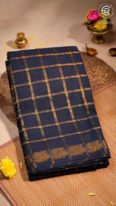 Navy blue Line Patterned Peacock Sungadi Pure Cotton Saree