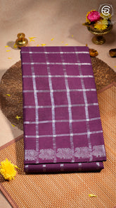 Violet Silver Checkered Peacock Sungadi Pure Cotton Saree