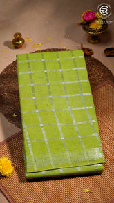 Parrot Green Silver Checkered Peacock Sungadi Pure Cotton Saree