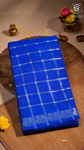 Blue Line Patterned Peacock Sungadi Pure Cotton Saree