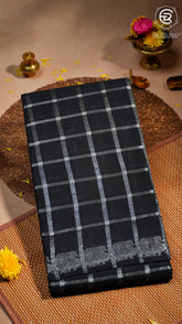 Black Silver Checkered Peacock Sungadi Pure Cotton Saree