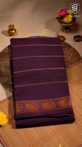 Violet Line Patterned Peacock Sungadi Pure Cotton Saree