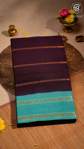 Blue and Teal Patterned Line Sungadi Pure Cotton Saree
