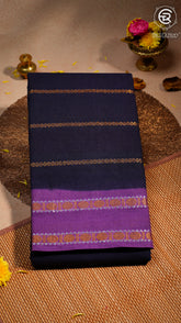 Black and Purple Line Patterned Sungadi Pure Cotton Saree