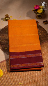 Yellow and Maroon Line Patterned Sungadi Pure Cotton Saree