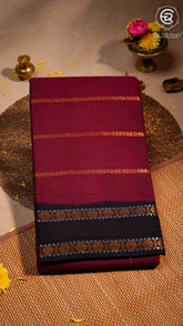 Black and Red Line Patterned Sungadi Pure Cotton Saree