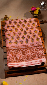 Peach Orange Floral Kota Doria Summer Cotton Saree