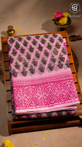Pink Floral Kota Doria Summer Cotton Saree
