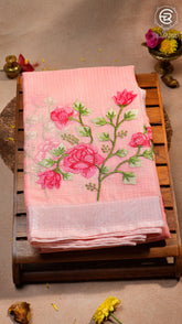 Peach & Red Embroidery Kota Doria Summer Cotton Saree