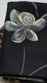 Charcoal Black Chanderi Cotton Silk Hand Painted Floral Bagru Printed Salwar