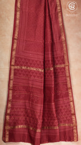 Red Geometric Handblocked Pure Maheshwari Cotton Sarees
