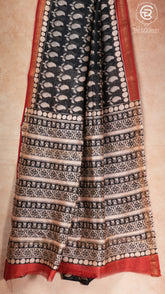 Red & Beige Mango Leaf Handblocked Pure Maheshwari Cotton Sarees