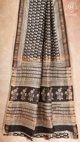 Black White & Red Mango Leaf Handblocked Pure Maheshwari Cotton Sarees