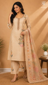 Beige MultiColor Floral Cotton Ready-to-Wear Salwar