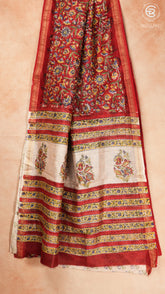 Red & Yellow Floral Handblocked Pure Maheshwari Cotton Sarees