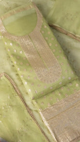 Sage Green Chanderi Silk Gold Zari Woven Butta Work Designer Salwar