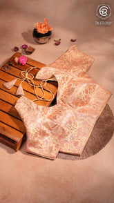 Beige, Pink and Gold Floral Designer Silk Blouse