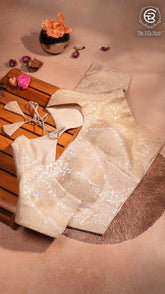 Beige and Gold Floral Designer Silk Blouse