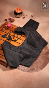 Black Elbow Sleeve Raw Silk Blouse