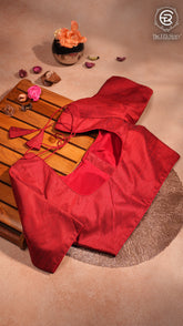 Red Elbow Sleeve Raw Silk Blouse