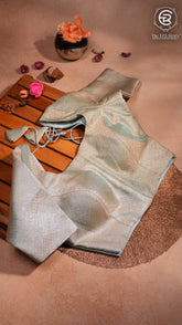 Turquoise & Gold Zig Zag Patterned Designer Silk Blouse