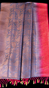 Grey and Pink Kanchipuram Soft Silk Saree