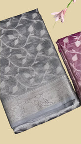 Grey and Silver Premium Tissue Silk Saree