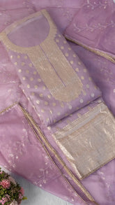 African Violet Chanderi Silk Gold Zari Woven Butta Work Designer Salwar