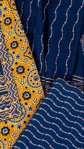 Golden Yellow and Blue Ajrakh Cotton Salwar Set