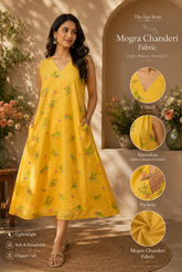 Yellow Floral Mogra Chanderi Ready-to-Wear Kurti