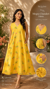 Yellow Floral Mogra Chanderi Ready-to-Wear Kurti