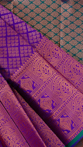 Purple and Forest Green Bridal Kanchipuram Silk Saree
