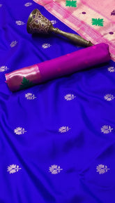 Royal Blue Single Muniya Floral Paithani Soft Silk Sarees