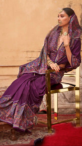 Purple Contemporary Border Banarasi Crepe Silk Saree