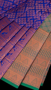 Blue and Forest Green Bridal Kanchipuram Silk Saree