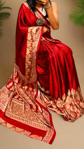 Maroon Ajrakh Contemporary Satin Crepe Modal Silk Saree