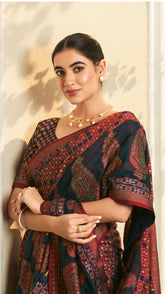 Black and Maroon Contemporary Banarasi Crepe Silk Saree