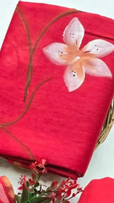Chili Red Chanderi Cotton Silk Hand Painted Floral Bagru Printed Salwar
