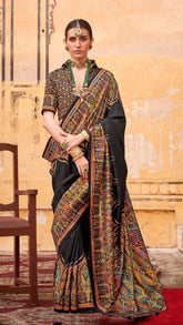 Black Contemporary Border Banarasi Crepe Silk Saree